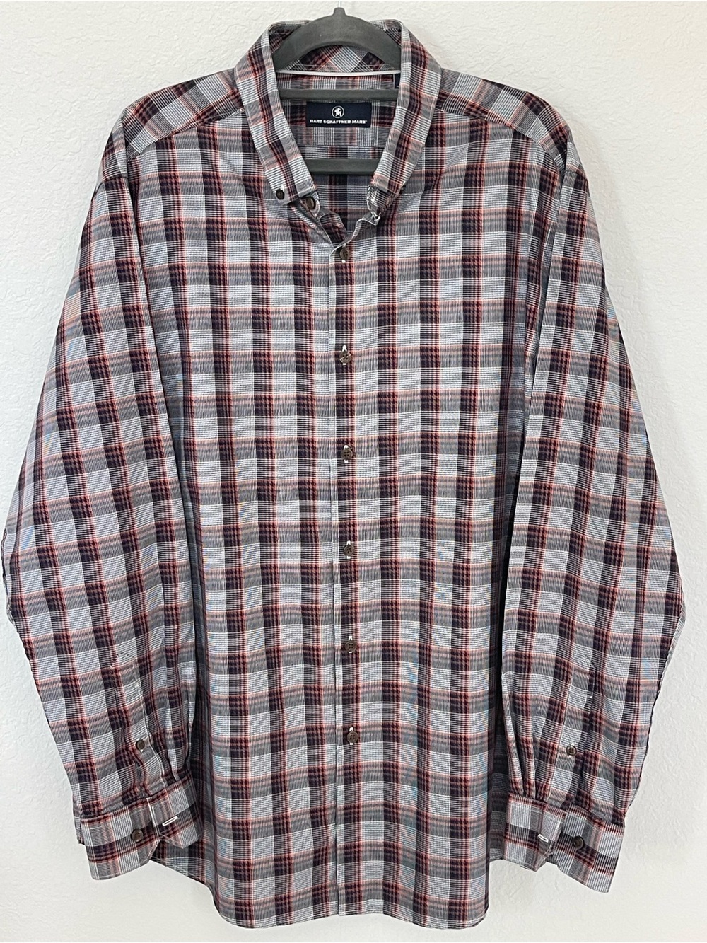 Hart Schaffner Marx Men’s XL Plaid 100% Cotton Button Down Shirt